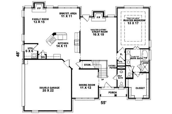 Floor Plan - Main Floor for Colonial House Plan #81-537 - 3 bed, 2.5 bath