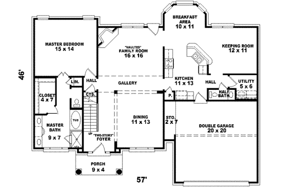 Floor Plan - Main Floor for Colonial House Plan #81-813 - 4 bed, 2.5 bath
