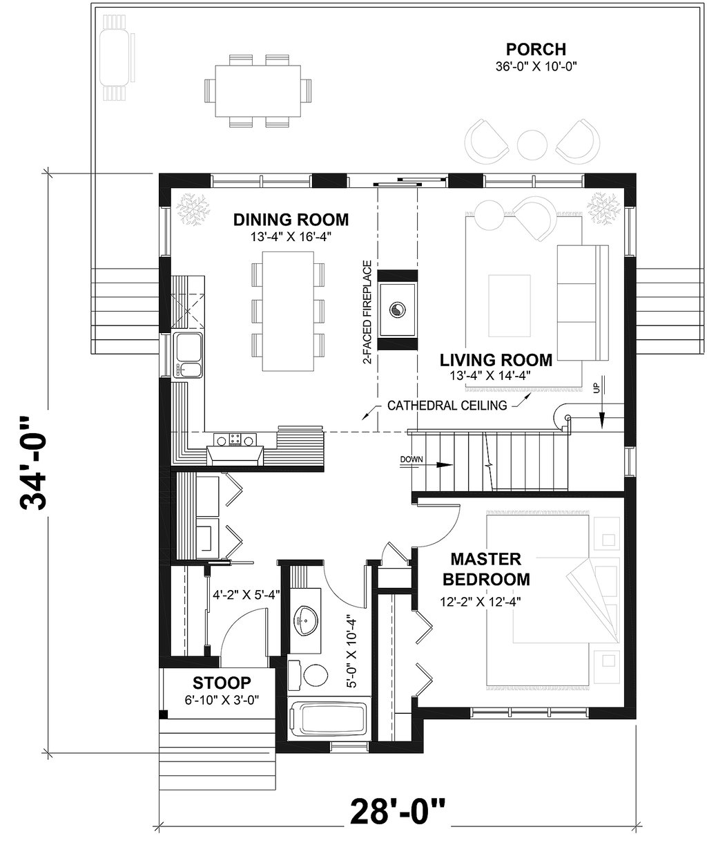 Floor Plan - Main Floor for Contemporary House Plan #23-2629 - 3 bed, 2 bath