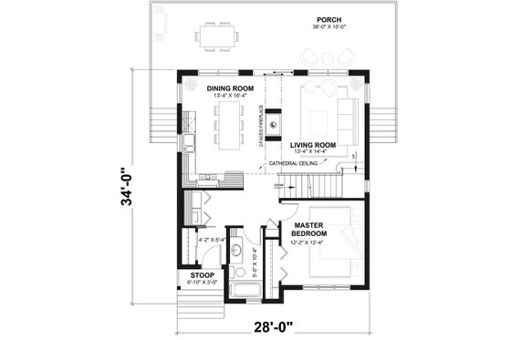 Floor Plan - Main Floor for Contemporary House Plan #23-2629 - 3 bed, 2 bath