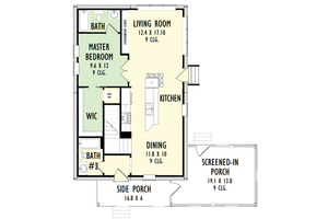 Floor Plan - Main Floor for Bungalow House Plan #1092-2 - 1 bed, 2 bath