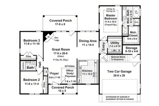 Floor Plan - Main Floor for Farmhouse House Plan #21-540 - 3 bed, 2 bath