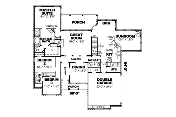 Floor Plan - Main Floor for Traditional House Plan #34-116 - 3 bed, 2.5 bath