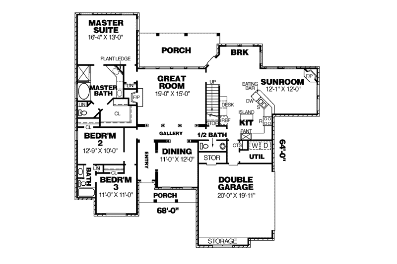 Home Plan - Floor Plan - Main Floor for Traditional House Plan #34-116 - 3 bed, 2.5 bath