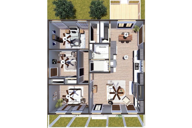 House Blueprint - Floor Plan - Main Floor 1 for Cottage House Plan #44-302 - 3 bed, 1 bath