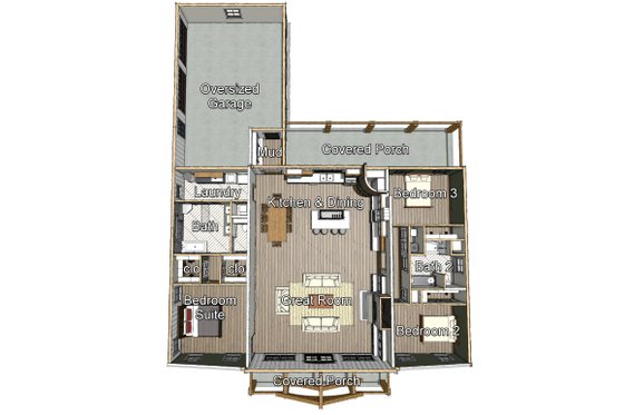 Floor Plan - Main Floor for Barndominium House Plan #44-261 - 3 bed, 2 bath