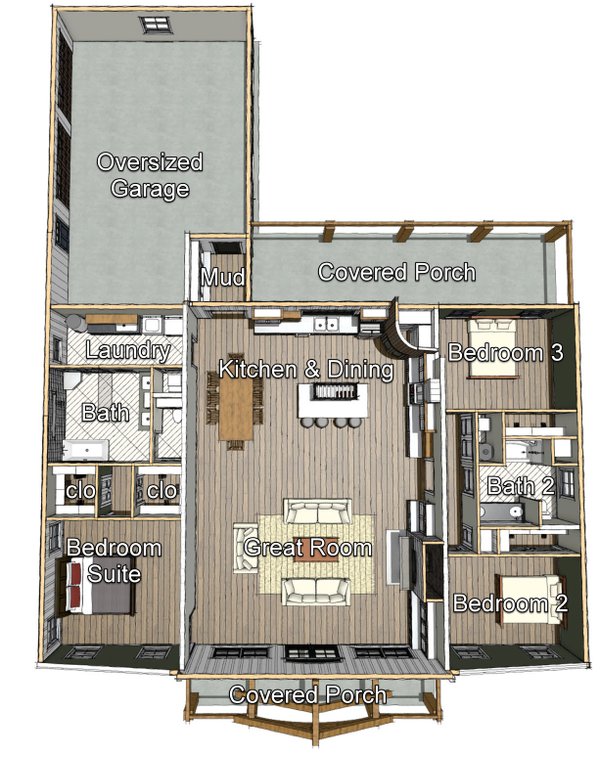 House Blueprint - Barndominium Floor Plan - Main Floor Plan #44-261