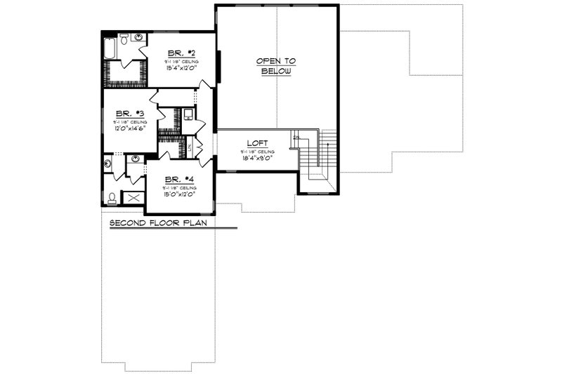 Architectural House Design - Floor Plan - Upper Floor for Craftsman House Plan #70-1292 - 4 bed, 3.5 bath