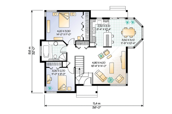 Floor Plan - Main Floor for Cottage House Plan #23-166 - 2 bed, 1 bath