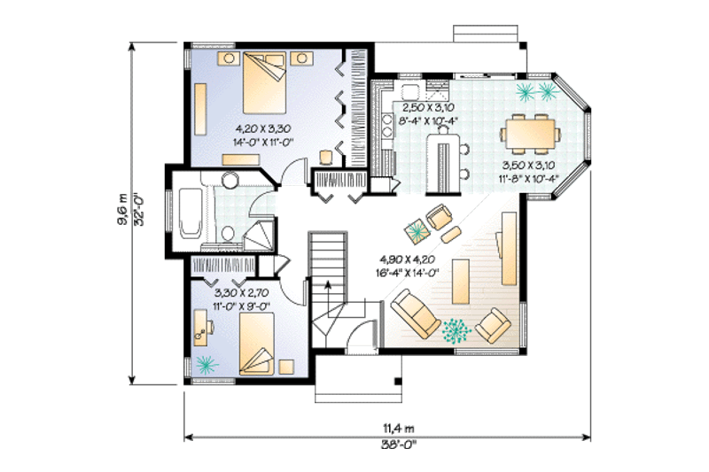 House Design - Floor Plan - Main Floor for Cottage House Plan #23-166 - 2 bed, 1 bath
