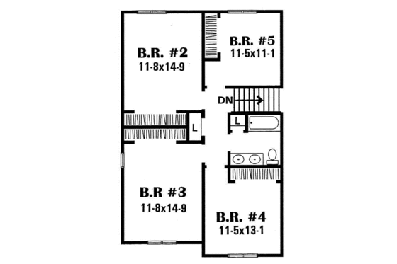 Floor Plan - Upper Floor for Traditional House Plan #50-215 - 5 bed, 2.5 bath