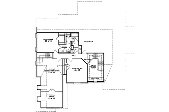 Floor Plan - Upper Floor for European House Plan #81-635 - 4 bed, 3.5 bath