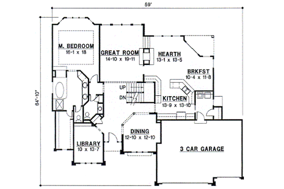 Floor Plan - Main Floor for European House Plan #67-706 - 4 bed, 3 bath