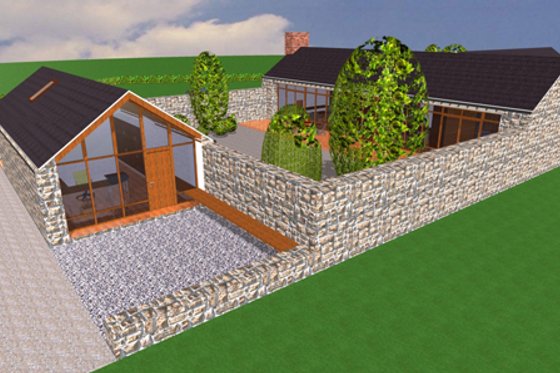 Exterior - Front Elevation for Ranch House Plan #520-9 - 2 bed, 3 bath