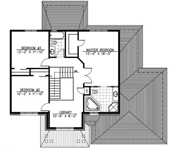 Floor Plan - Upper Floor for European House Plan #138-142 - 3 bed, 2.5 bath