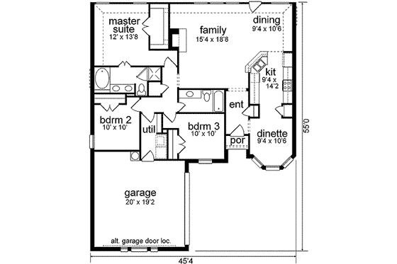 Floor Plan - Main Floor for Southern House Plan #84-202 - 3 bed, 2 bath