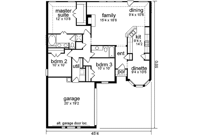 Dream House Plan - Floor Plan - Main Floor for Southern House Plan #84-202 - 3 bed, 2 bath