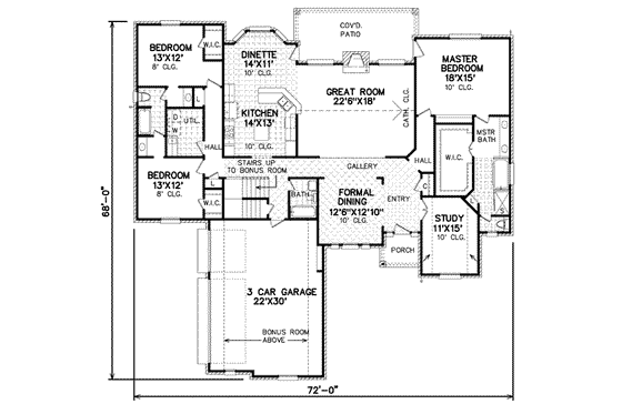 Floor Plan - Main Floor for Traditional House Plan #65-353 - 3 bed, 3 bath