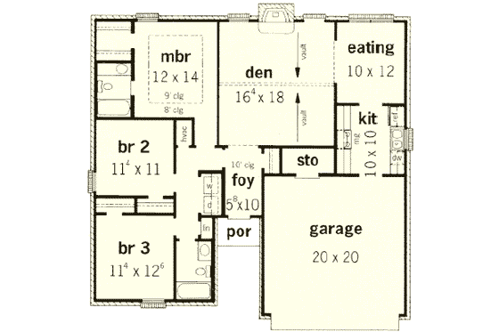 Floor Plan - Main Floor for Traditional House Plan #16-112 - 3 bed, 2 bath