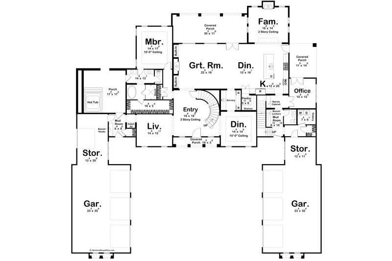 House Design - Floor Plan - Main Floor for Mediterranean House Plan #455-524 - 5 bed, 4.5 bath
