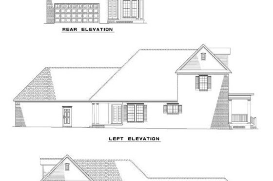 Exterior - Rear Elevation for Traditional House Plan #17-289 - 3 bed, 2.5 bath