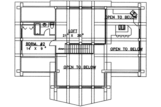 Floor Plan - Upper Floor for Log House Plan #117-126 - 2 bed, 3 bath