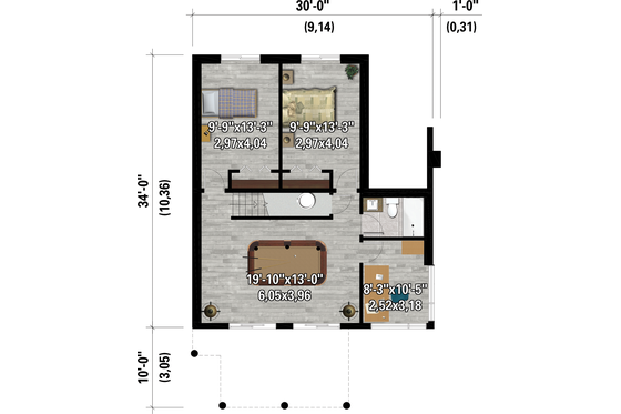 Floor Plan - Lower Floor for Modern House Plan #25-4930 - 3 bed, 2 bath