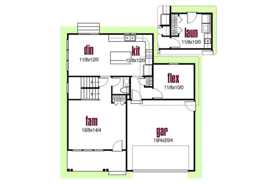 Floor Plan - Main Floor for Farmhouse House Plan #435-2 - 3 bed, 1.5 bath