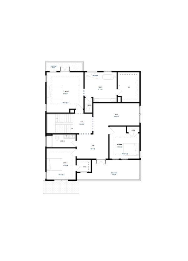Dream House Plan - Floor Plan - Upper Floor for Contemporary House Plan #1129-25 - 4 bed, 3 bath