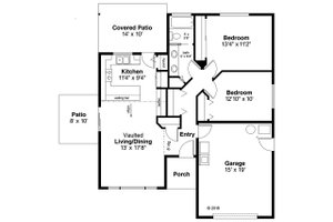Floor Plan - Main Floor for Ranch House Plan #124-1140 - 2 bed, 1 bath