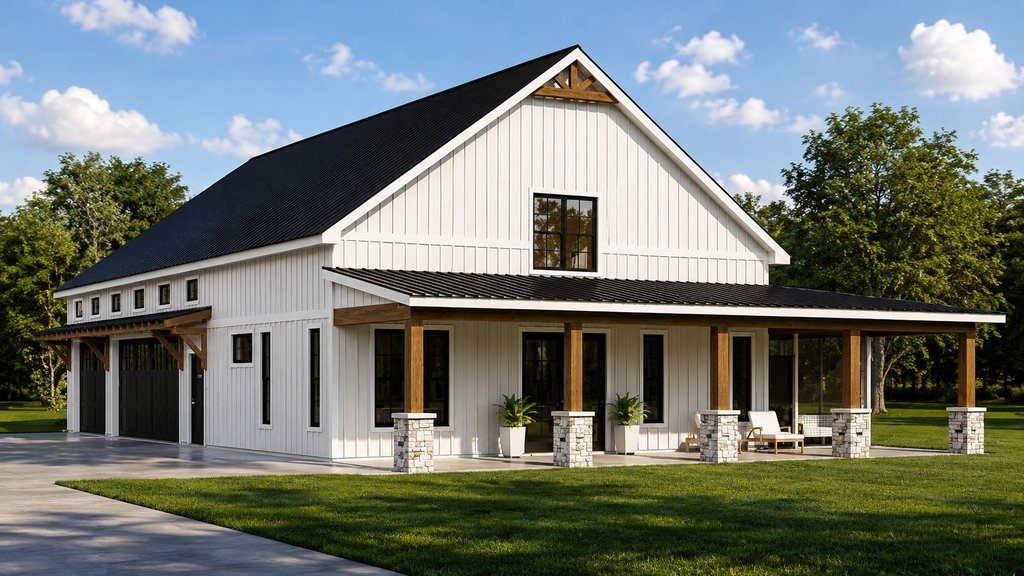 Exterior - Front Elevation 2 for Barndominium House Plan #1064-487 - 2 bed, 2 bath