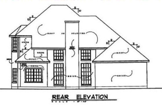 Exterior - Rear Elevation for European House Plan #40-198 - 4 bed, 2.5 bath
