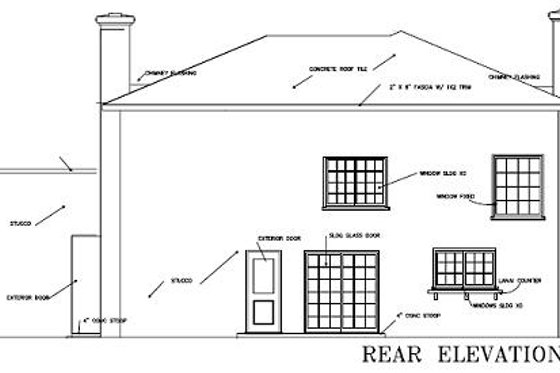 Exterior - Rear Elevation for Mediterranean House Plan #1-577 - 3 bed, 2.5 bath