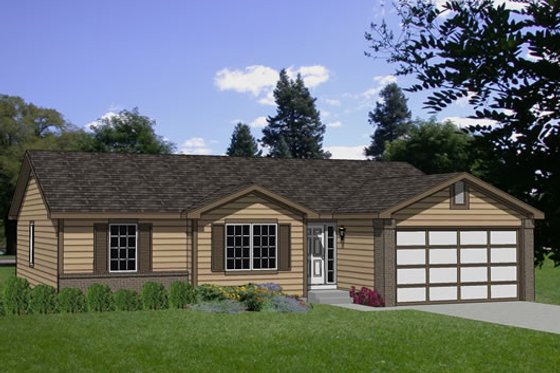 Exterior - Front Elevation for Ranch House Plan #116-141 - 4 bed, 2 bath