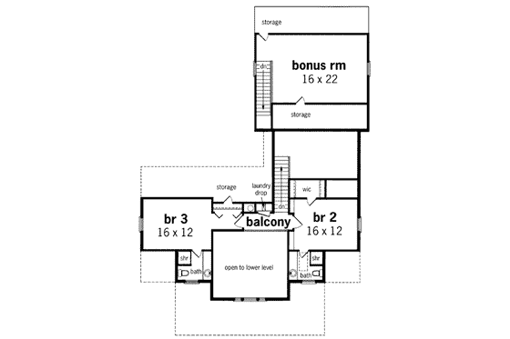 Floor Plan - Upper Floor for Southern House Plan #45-278 - 3 bed, 3.5 bath