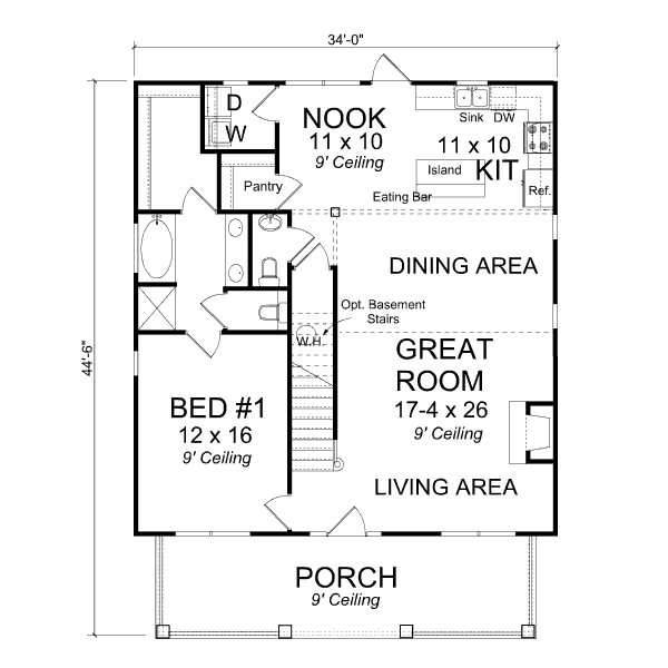 House Plan Design - Cottage Floor Plan - Main Floor Plan #513-6