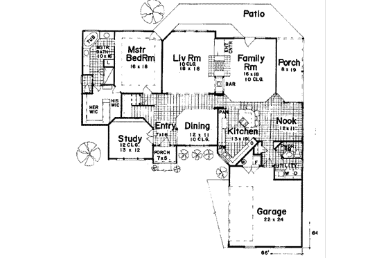 Floor Plan - Main Floor for European House Plan #52-124 - 3 bed, 3.5 bath
