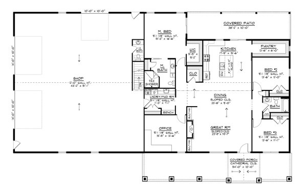 Architectural House Design - Floor Plan - Main Floor for Barndominium House Plan #1064-482 - 3 bed, 2.5 bath