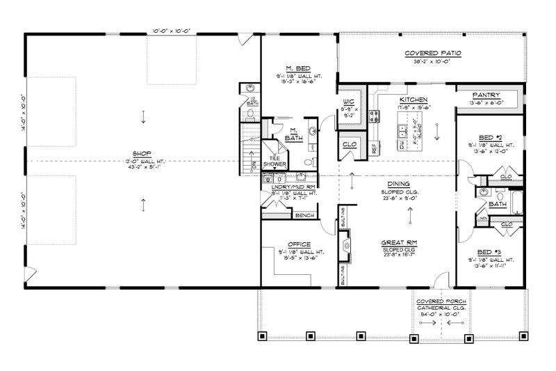 Architectural House Design - Floor Plan - Main Floor for Barndominium House Plan #1064-482 - 3 bed, 2.5 bath