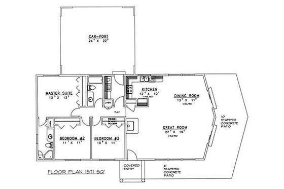 Floor Plan - Main Floor for Ranch House Plan #117-528 - 3 bed, 2 bath