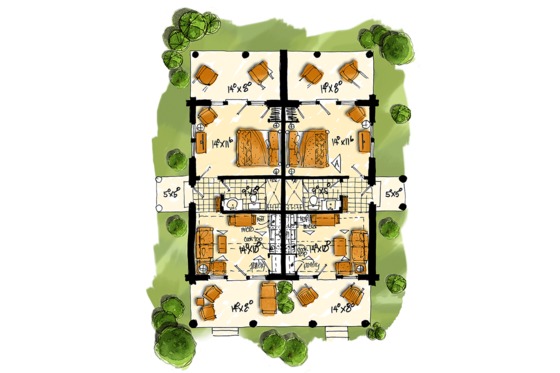 Floor Plan - Main Floor for Log House Plan #942-51 - 4 bed, 2 bath