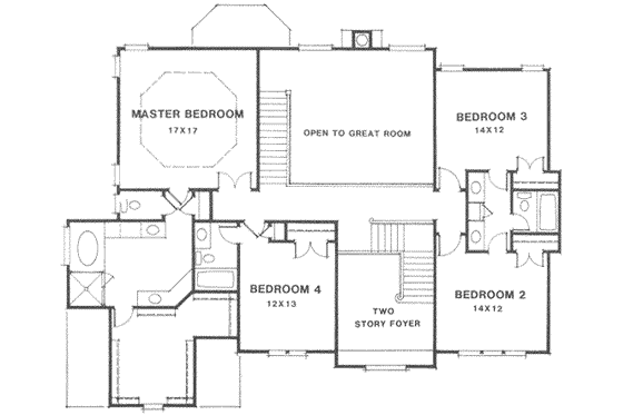 Floor Plan - Upper Floor for European House Plan #129-155 - 5 bed, 4 bath