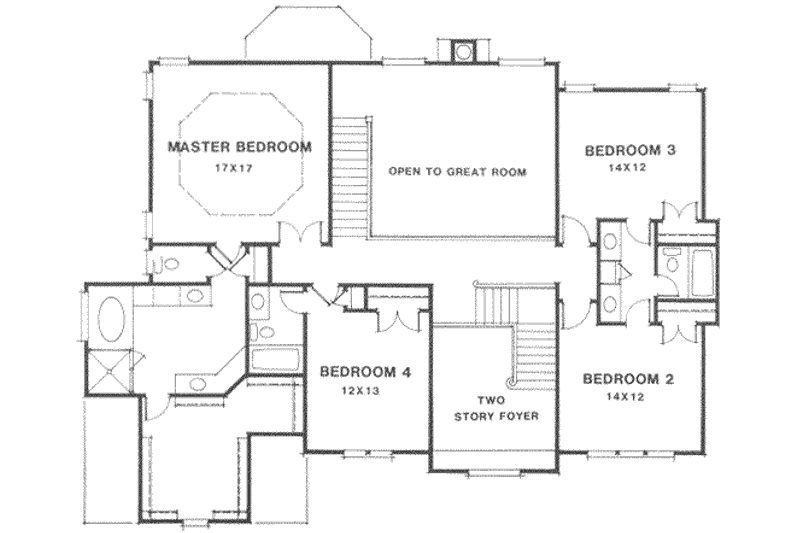 House Design - Floor Plan - Upper Floor for European House Plan #129-155 - 5 bed, 4 bath