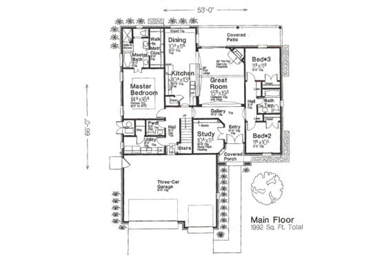 Floor Plan - Main Floor for European House Plan #310-665 - 3 bed, 2.5 bath