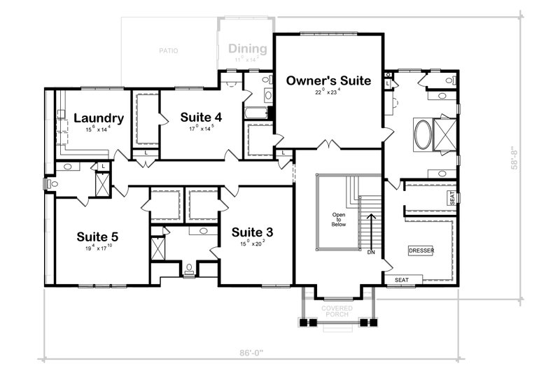 Home Plan - Floor Plan - Upper Floor for Classical House Plan #20-2385 - 5 bed, 5.5 bath