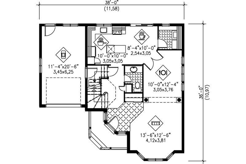 Dream House Plan - Floor Plan - Main Floor for European House Plan #25-2070 - 3 bed, 1.5 bath