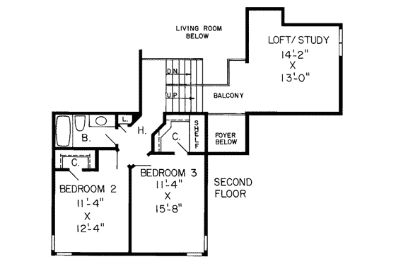 Floor Plan - Upper Floor for European House Plan #312-190 - 3 bed, 2.5 bath