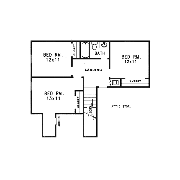 Traditional Floor Plan - Upper Floor Plan #14-216