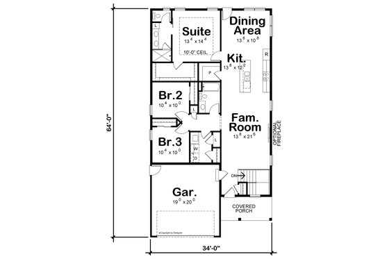 Floor Plan - Main Floor for Farmhouse House Plan #20-2479 - 3 bed, 2 bath