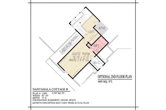 Floor Plan - Upper Floor for Craftsman House Plan #54-727 - 3 bed, 2.5 bath